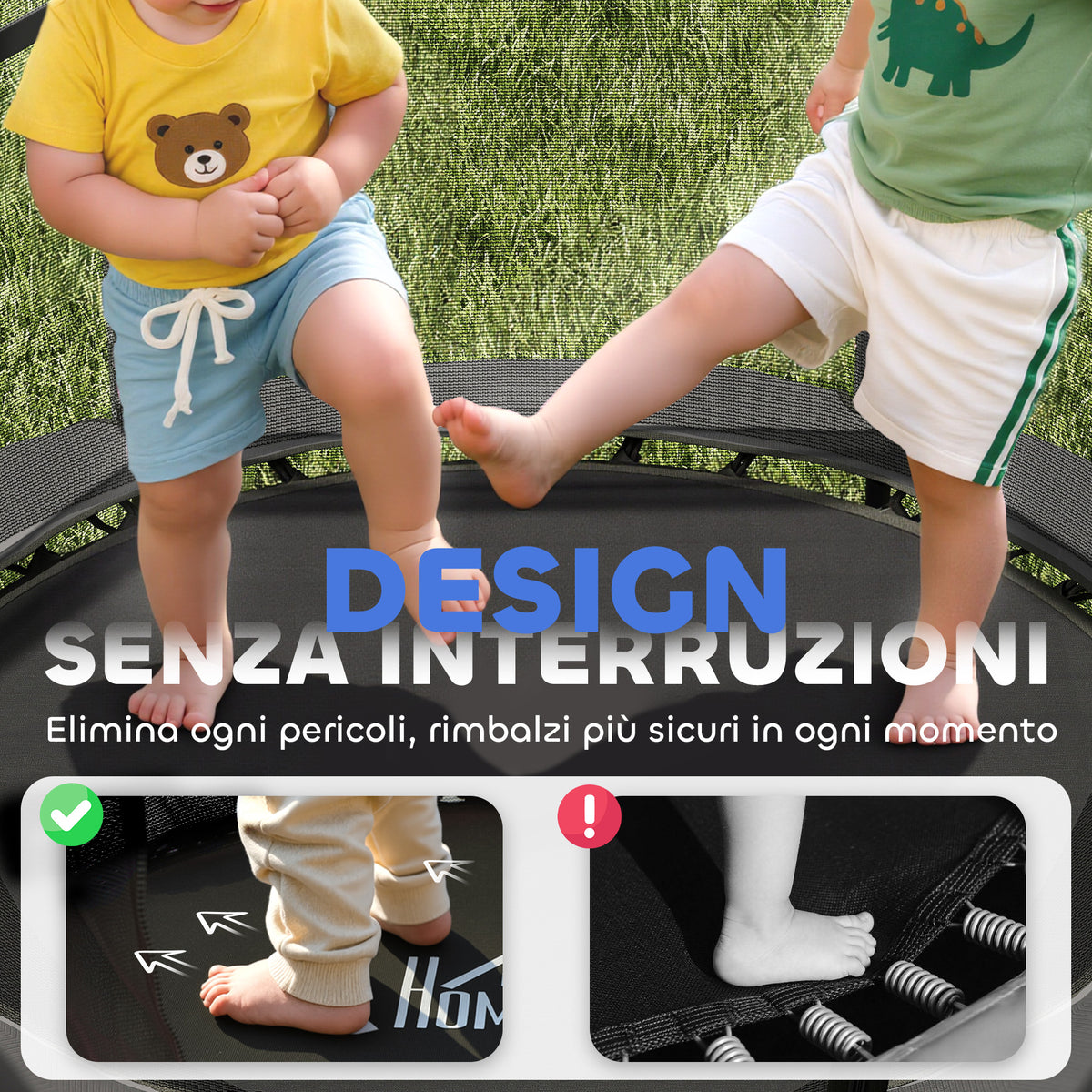 Tappeto Elastico per Bambini con Rete di Sicurezza e Pali Imbottiti Età 3-10 Anni, 140 x 190 cm, Nero