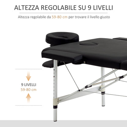 Lettino Massaggio Pieghevole Professionale, Lettino per Massaggio con Altezza Regolabile e Borsa di Trasporto per Estetista e Terapista, Nero