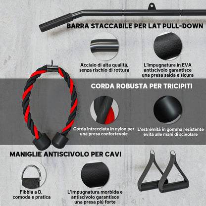 Pulley Machine Home Gym e Puleggia LAT Machine, Attacco per Dischi Pesi Universali e Accessori