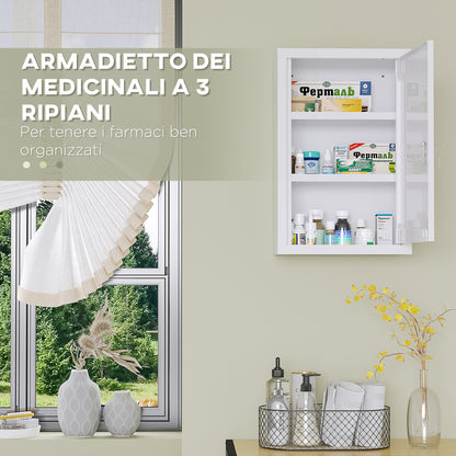 Armadietto Medicinali a 3 Ripiani in Acciaio Inox con 2 Chiavi e Montaggio a Parete, 30x14x46 cm, Bianco