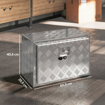 Cassetta degli Attrezzi da 76L in Alluminio con Serratura, 2 Chiavi e Maniglia Laterale, 60.9x35.5x40.6 cm, Argento