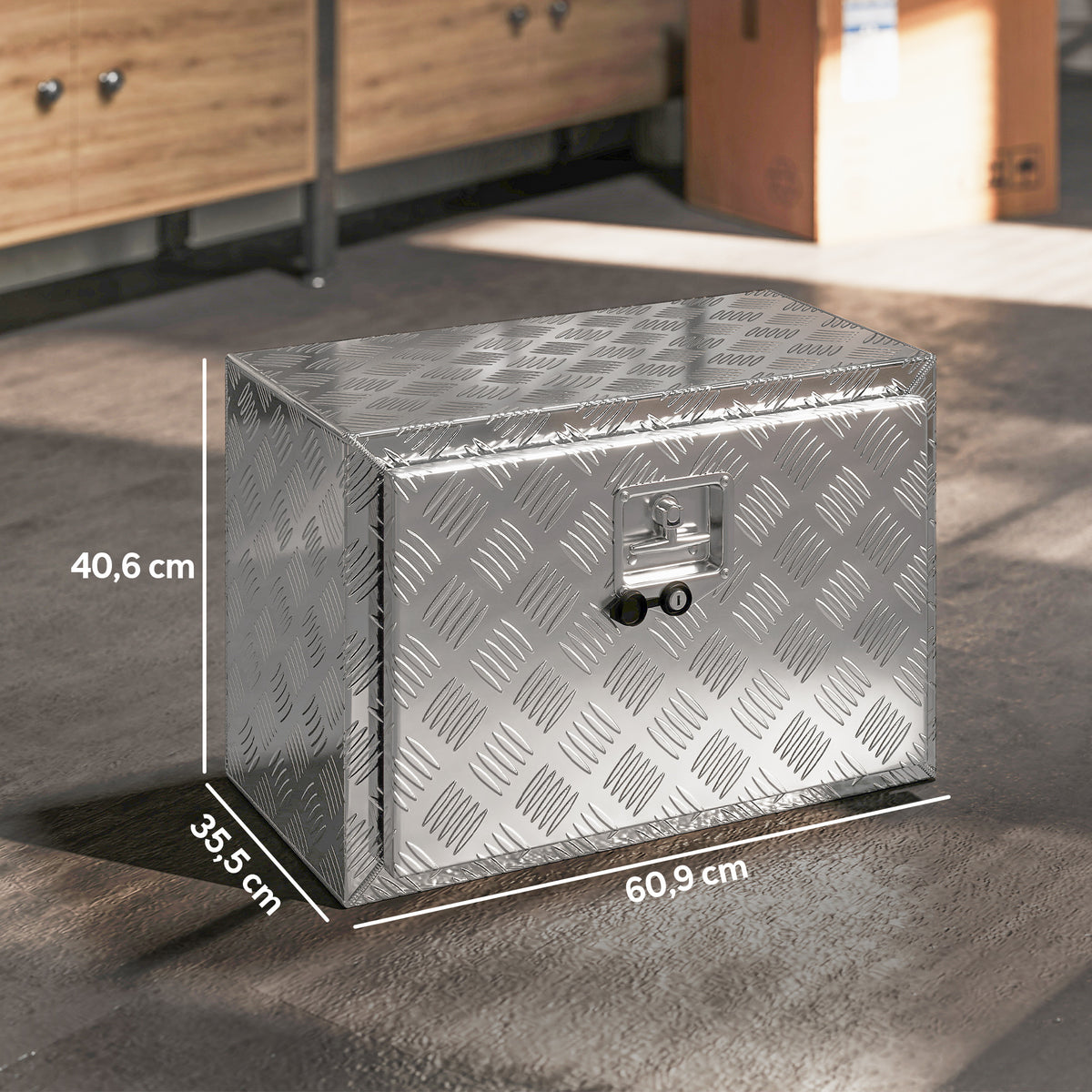 Cassetta degli Attrezzi da 76L in Alluminio con Serratura, 2 Chiavi e Maniglia Laterale, 60.9x35.5x40.6 cm, Argento