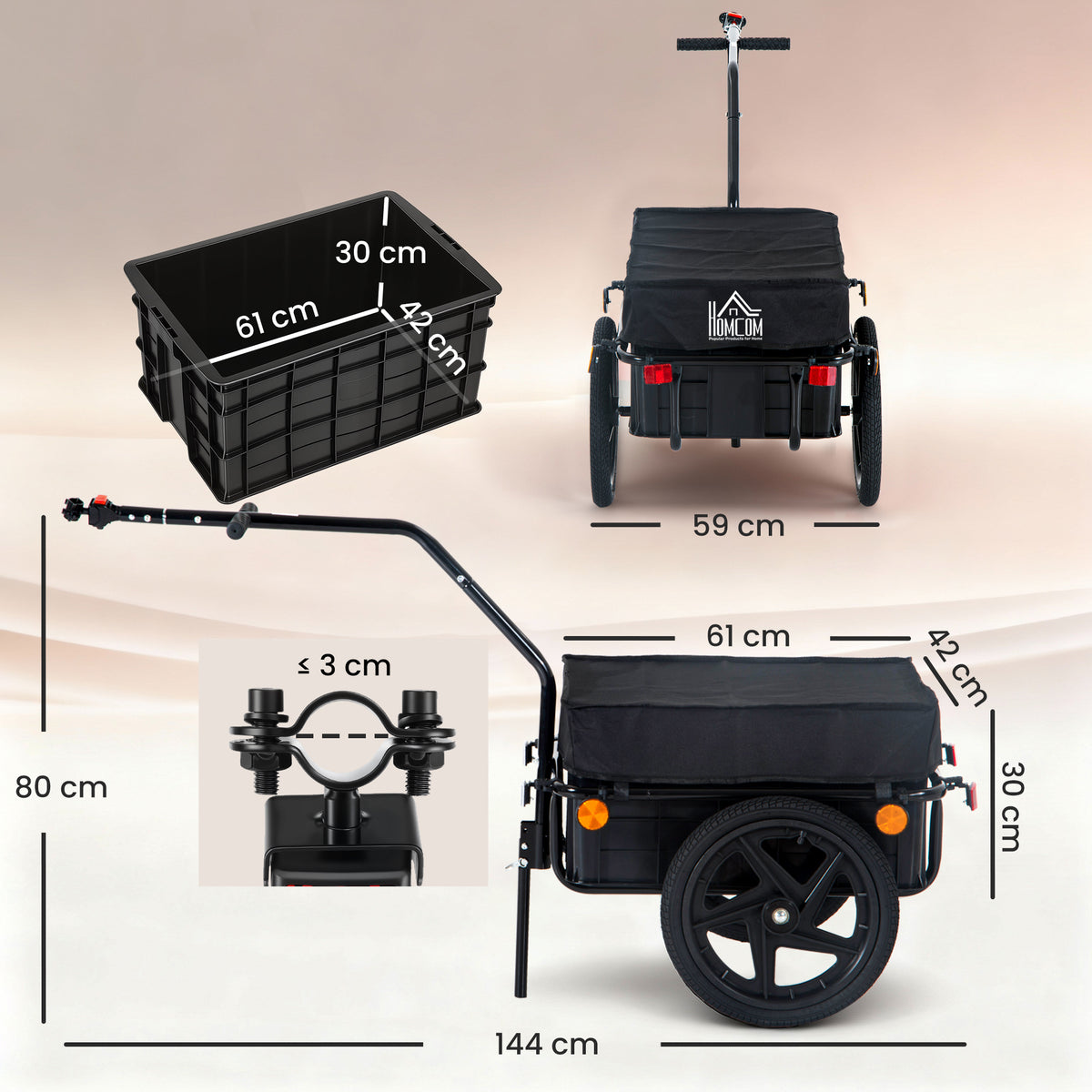 Rimorchio per Bicicletta Porta Oggetti in Acciaio 1445980cm