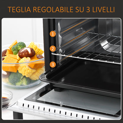 Fornetto Elettrico 16L Temperatura Regolabile e Timer, 3 Metodi di Cottura e Accessori, 1400W, Bianco