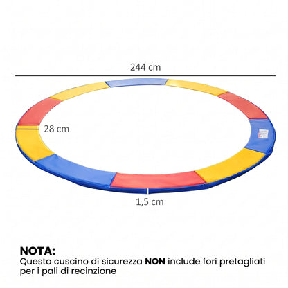 Copertura Imbottita Bordo Trampolino, Protezione per Tappeto Elastico Giaridno in Plastica, 244cm, Multicolore