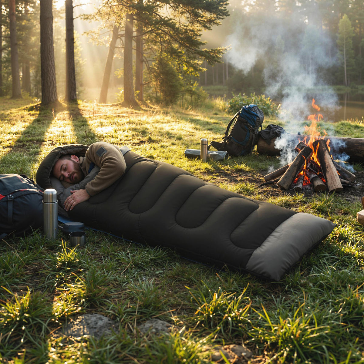 Sacco a Pelo Singolo per Adulti, Leggero e Compatto, 75x215 cm, Nero