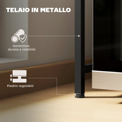 Porta Microonde Estensibile a 2 Livelli con 3 Ganci, in Metallo, 39.5-64x32x47.5 cm, Nero