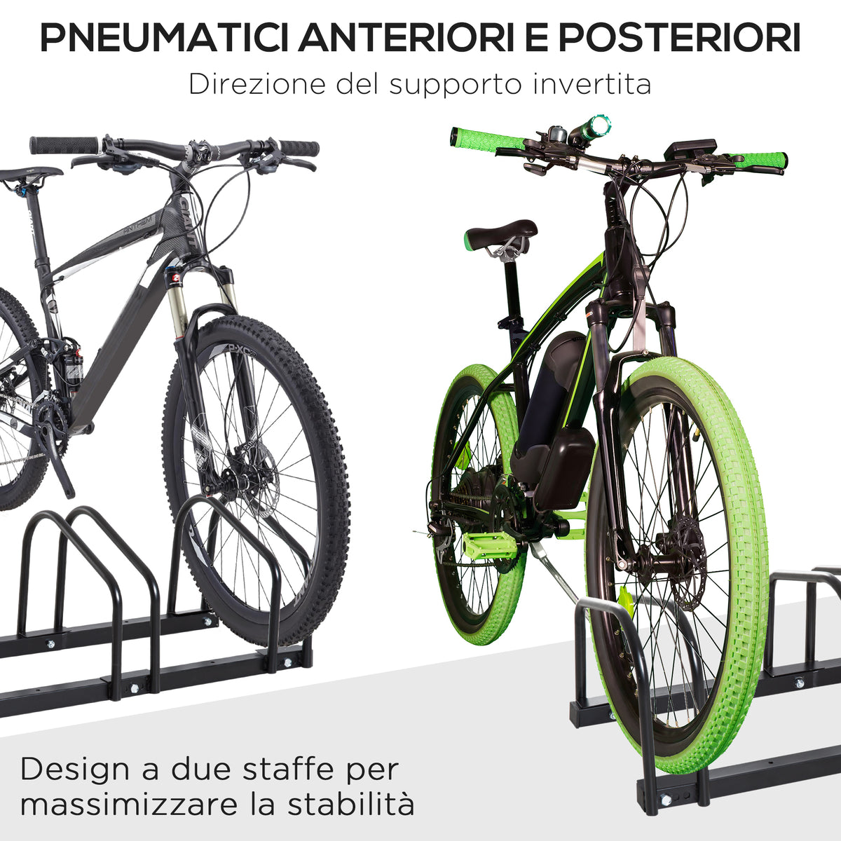 Rastrelliera Portabiciclette Parcheggio per 6 Biciclette in Acciaio, 179x33x27 cm, Nero