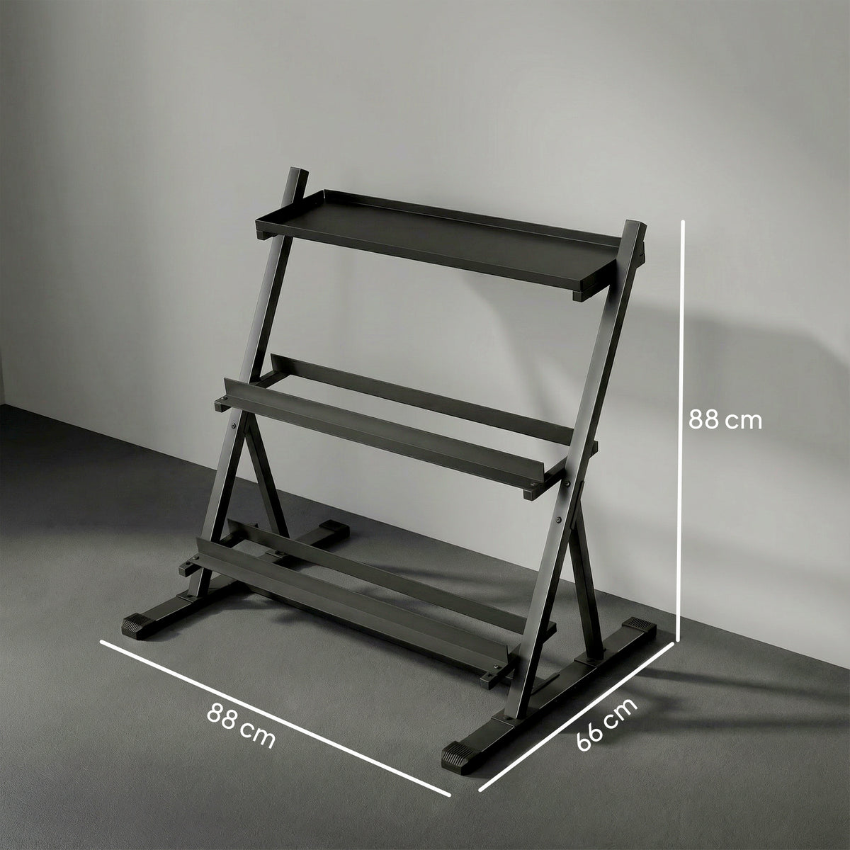 Porta Pesi a 3 Livelli in Acciaio, Capacità 200 Kg, 88x66x88 cm, Nero