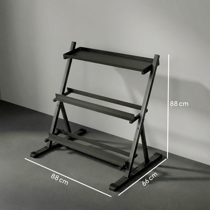 Porta Pesi a 3 Livelli in Acciaio, Capacità 200 Kg, 88x66x88 cm, Nero