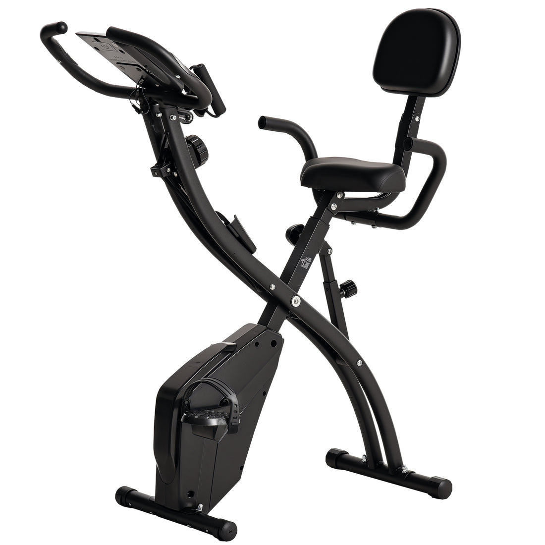 Cyclette Pieghevole 2 in 1, Resistenza Magnetica Regolabile 8 Livelli, Cyclette da Casa Silenziosa con Sensore Cardiaco, Sedile Regolabile, Bande Elastici, Schermo LCD, Ruote, Nero