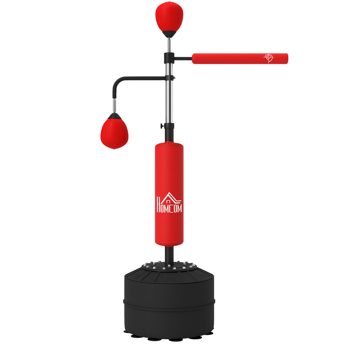 Sacco Boxe da Terra 4 in 1 con 2 Speedball, Barra Girevole e Sacco, Altezza Regolabile da 160-230cm, Rosso