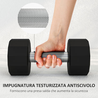 Set 2 Manubri a 12 Lati da 8 kg in Metallo e Gomma con Impugnatura Antiscivolo, 26x12x12 cm, Nero