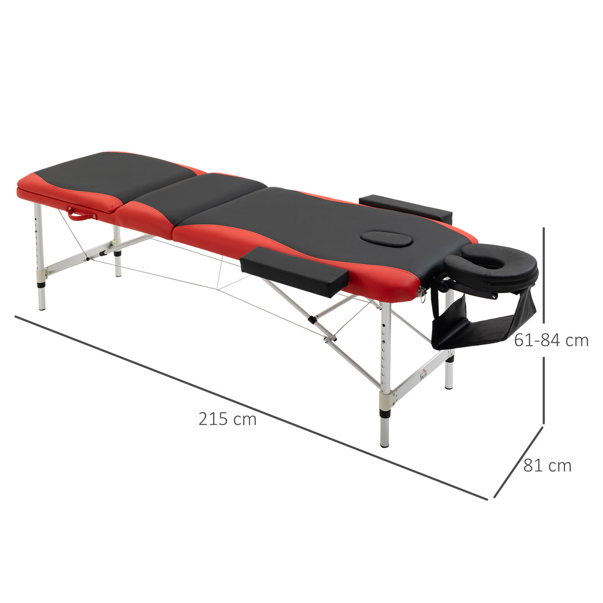 Lettino da Massaggio Pieghevole ad Altezza Regolabile, Lettino Professionale per Massaggi in Alluminio e Plastica, 215x81x61-84 cm, Nero e Rosso