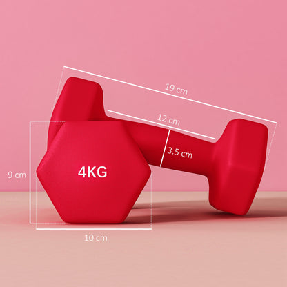 Set 2 Manubri Esagonali da 2x4 kg in Metallo e Plastica con Impugnatura Antiscivolo, 19x9x9 cm, Rosso