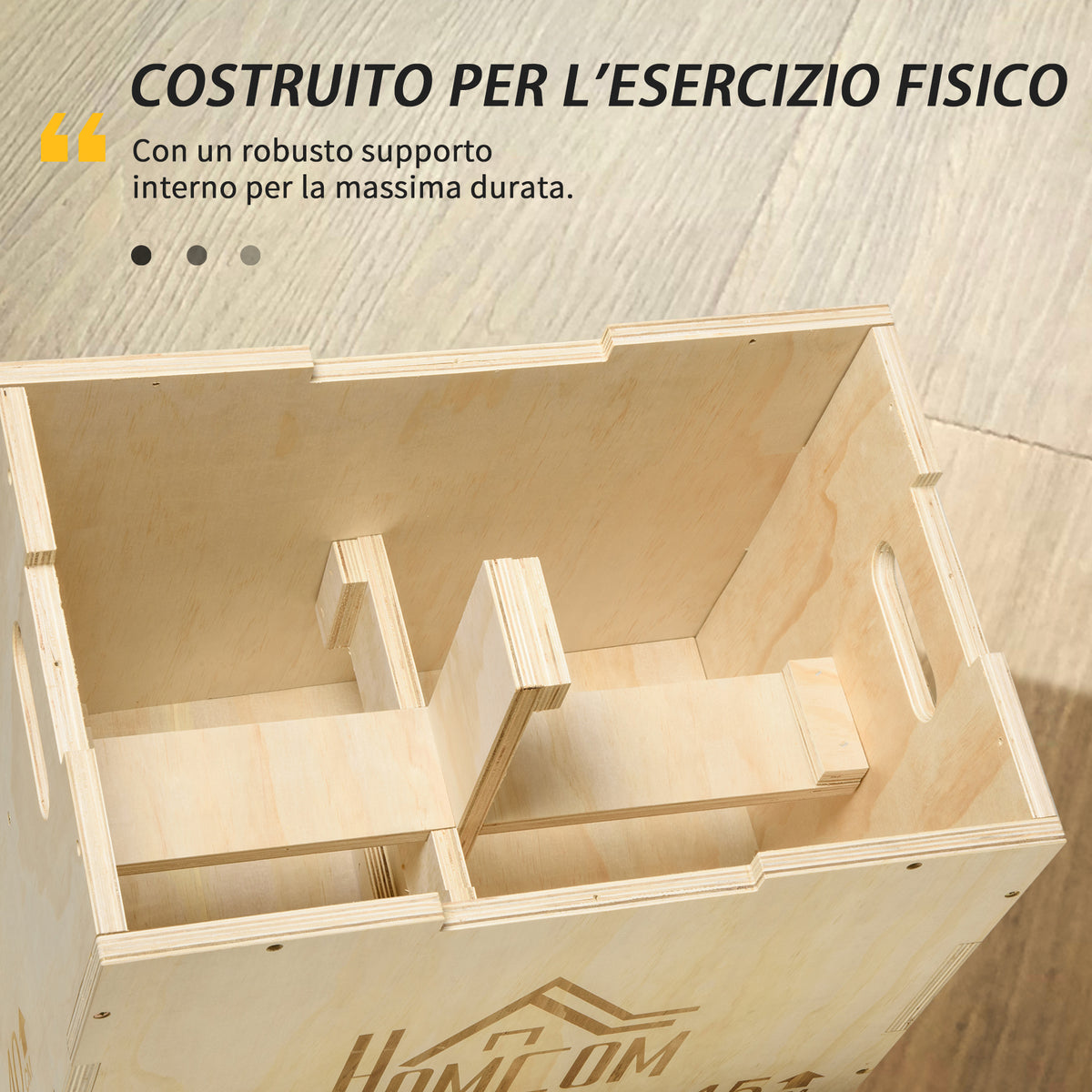 Box Jump a 3 Altezze Regolabili per Casa e Palestra, in Legno di Faggio, 45x40x60 cm