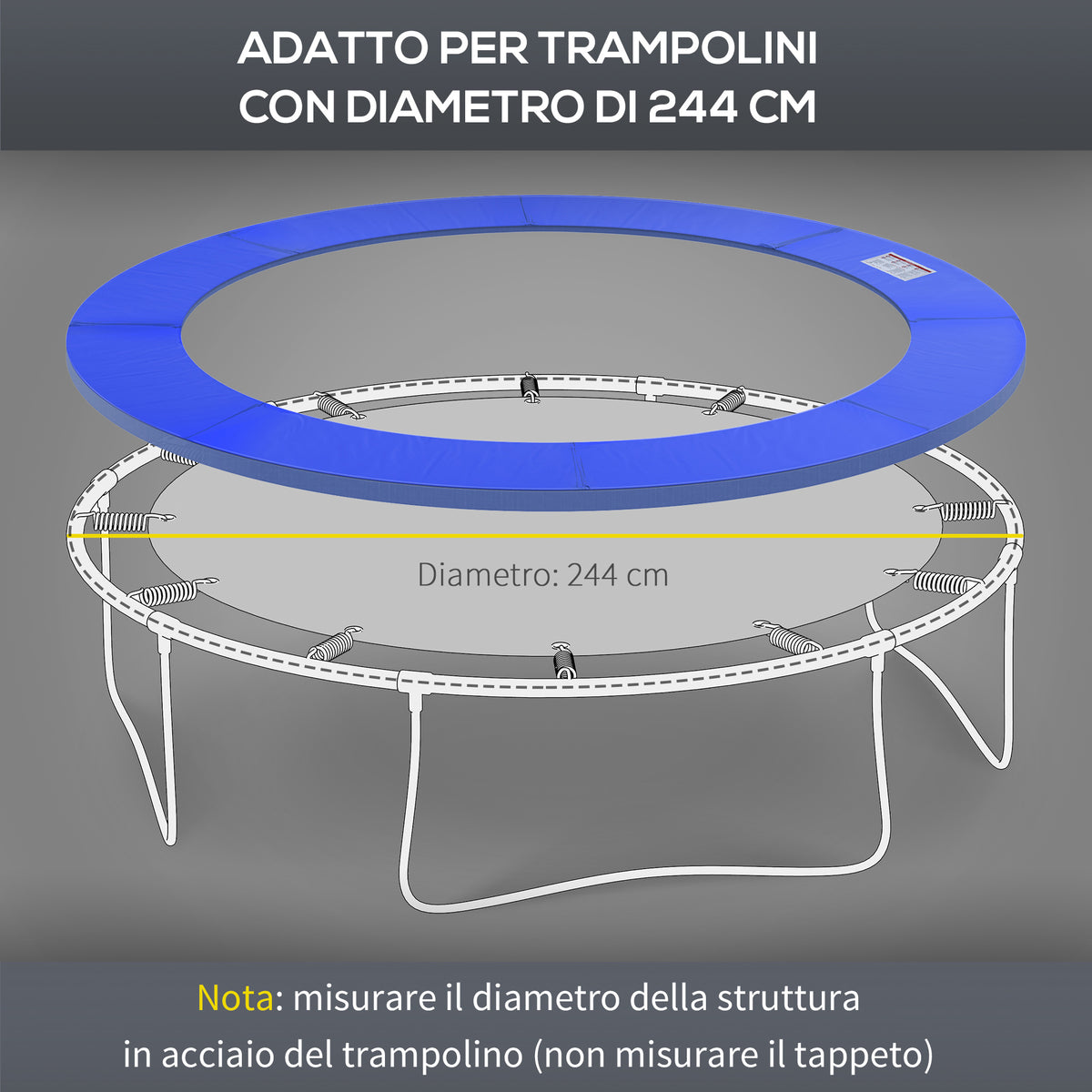 Copertura Imbottita Bordo Trampolino, Protezione per Tappeto Elastico Giaridno in Plastica, 244cm, Nessun Foro per Palo, Blu