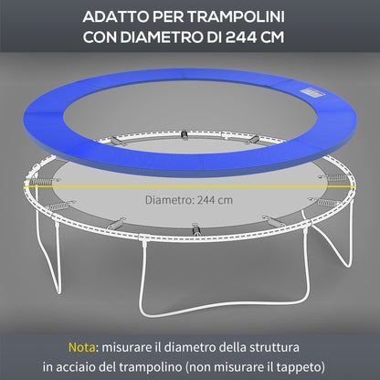 Copertura Imbottita Bordo Trampolino, Protezione per Tappeto Elastico Giaridno in Plastica, 244cm, Nessun Foro per Palo, Blu