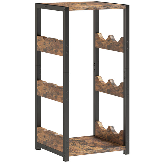 Portabottiglie , scaffali ondulati, piedini regolabili, marrone rustico, nero.