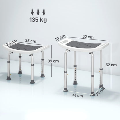 Sgabello da Doccia in Lega di Alluminio e Plastica Antiscivolo, Altezza Regolabile 6 Livelli 39-52cm, Grigio