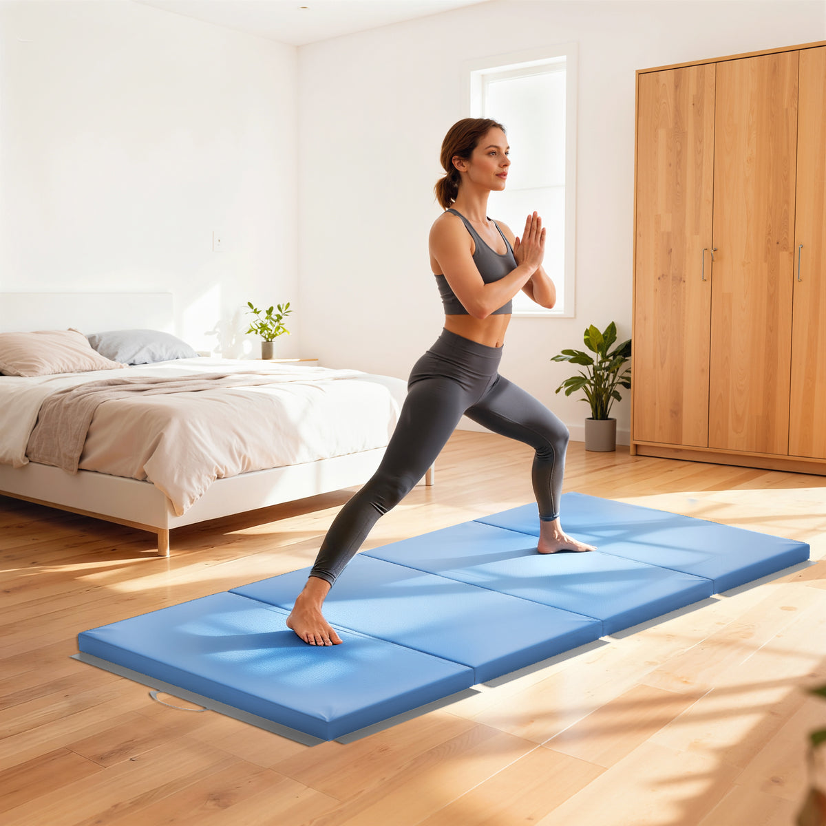 Tappetino da Ginnastica Pieghevole, Materassino Fitness Spesso 5 cm e Antiscivolo, 180x80x5 cm, Azzurro