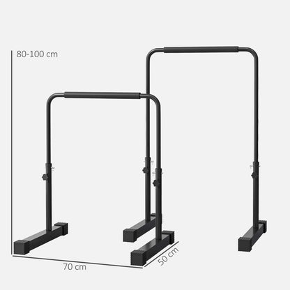 Set 2 Barre per Dip Regolabile su 4 Altezze con Maniglie Antiscivolo in Acciaio, 70x50x80-105 cm, Nero
