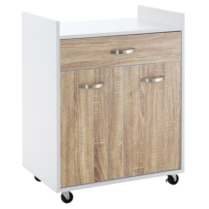 Carrello da Cucina Portavivande per Microonde con 4 Ruote, in Legno, 60x40x77cm - Rovere