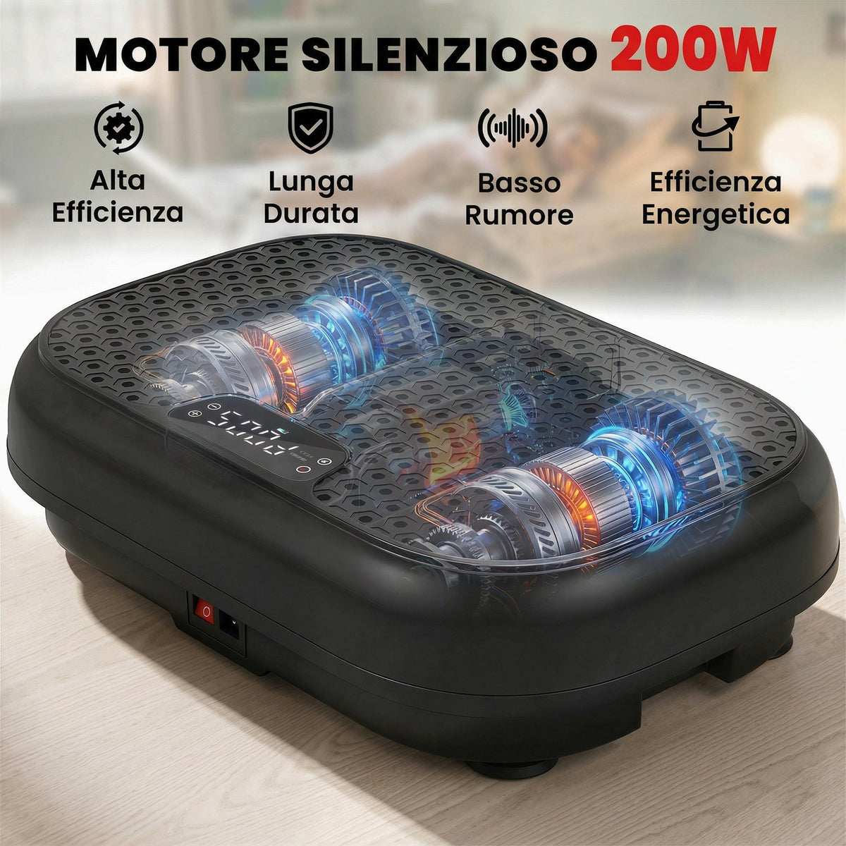 Pedana Vibrante con 120 Livelli di Velocità, 5 Programmi e Display LED, Silenziosa, con Fasce di Resistenza