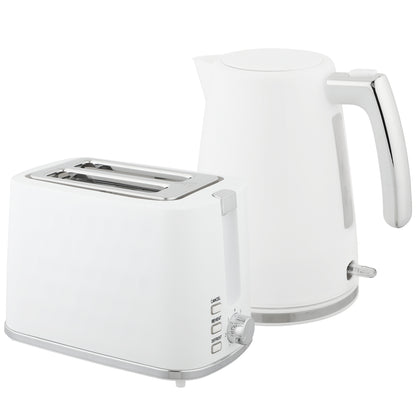 Set Bollitore Elettrico da 1.7L 2200W con Termostato e Tostapane Doppio con 7 Livelli di Doratura, Bianco