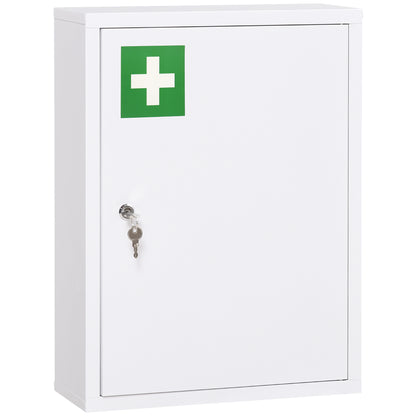 Armadietto Medicinali a 3 Ripiani con Serratura e 2 Chiavi, in Acciaio, 40x15x53.5 cm, Bianco