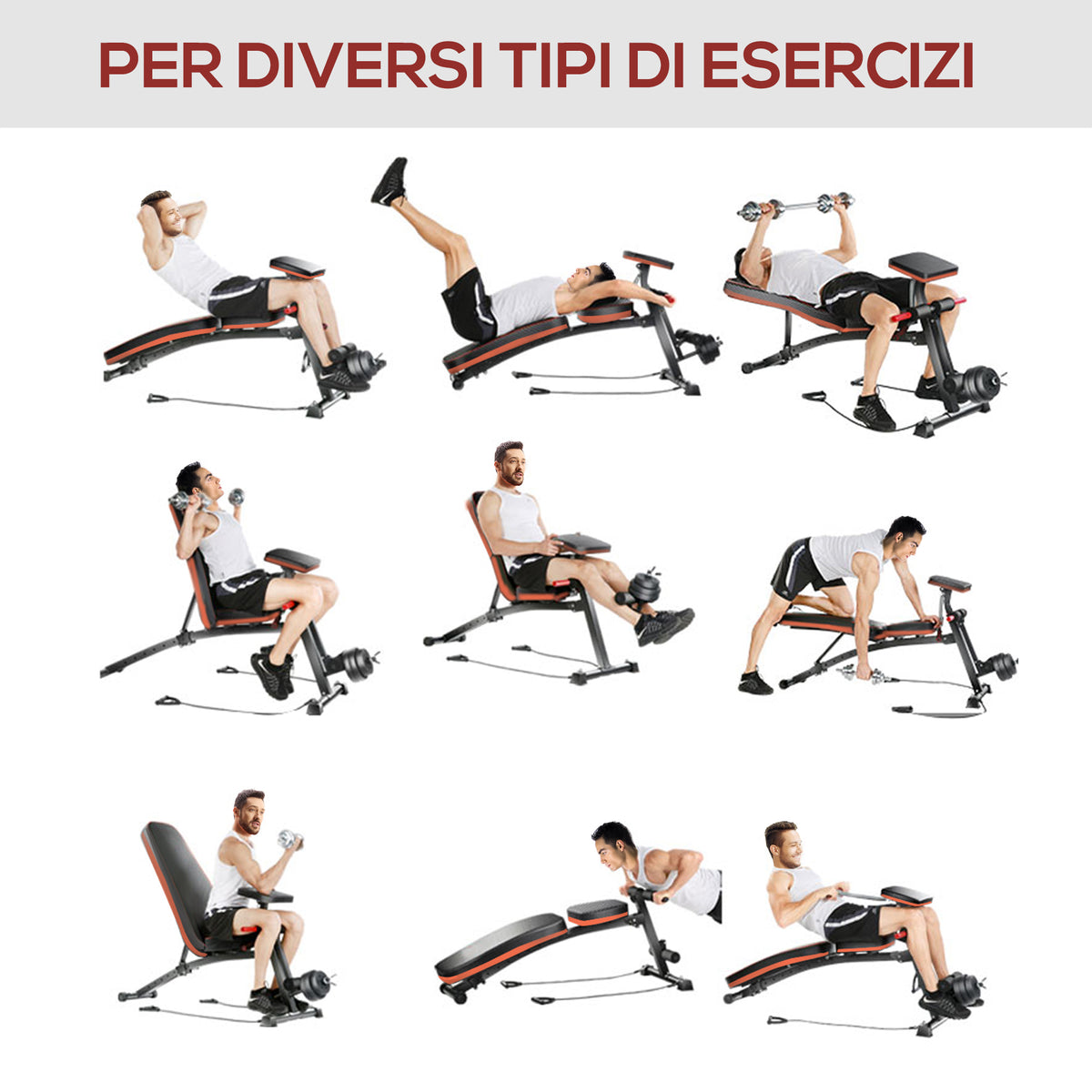 Panca Multifunzione Regolabile per Addominali, Panca Pesi Palestra per Allenamento Braccia e Gambe 54x160x106cm, Nero e Rosso