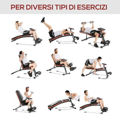 Panca Multifunzione Regolabile per Addominali, Panca Pesi Palestra per Allenamento Braccia e Gambe 54x160x106cm, Nero e Rosso