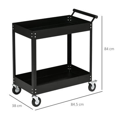 Carrello Porta Attrezzi a 2 Ripiani in Acciaio, 84.5x38x84cm, Nero