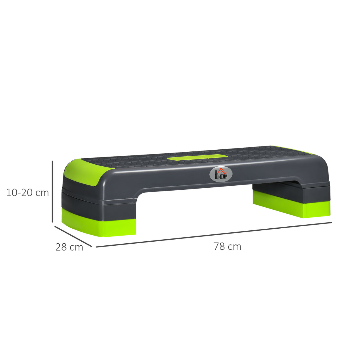 Step Fitness per Aerobica Antiscivolo e Regolabile su 3 Altezze, in PP, 78x28x10/15/20 cm, Verde e Grigio