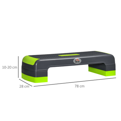 Step Fitness per Aerobica Antiscivolo e Regolabile su 3 Altezze, in PP, 78x28x10/15/20 cm, Verde e Grigio