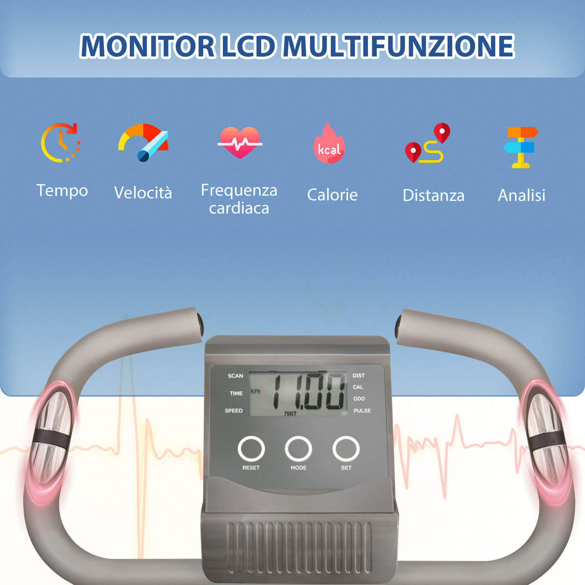 Cyclette Pieghevole 2 in 1, Resistenza Magnetica Regolabile 8 Livelli, Bici da Fitness con Sensore di Frequenza Cardiaca, Elastici per Braccia, Schermo LCD, Volano 2.5kg, Grigio