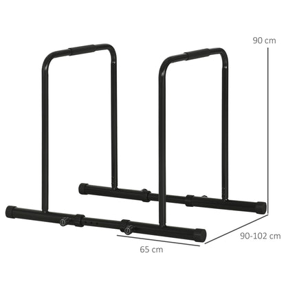 Barra per Dip in Acciaio ad Altezza Regolabile con 6 Lunghezze Regolabili, 90-102x65x80-90 cm, Nera