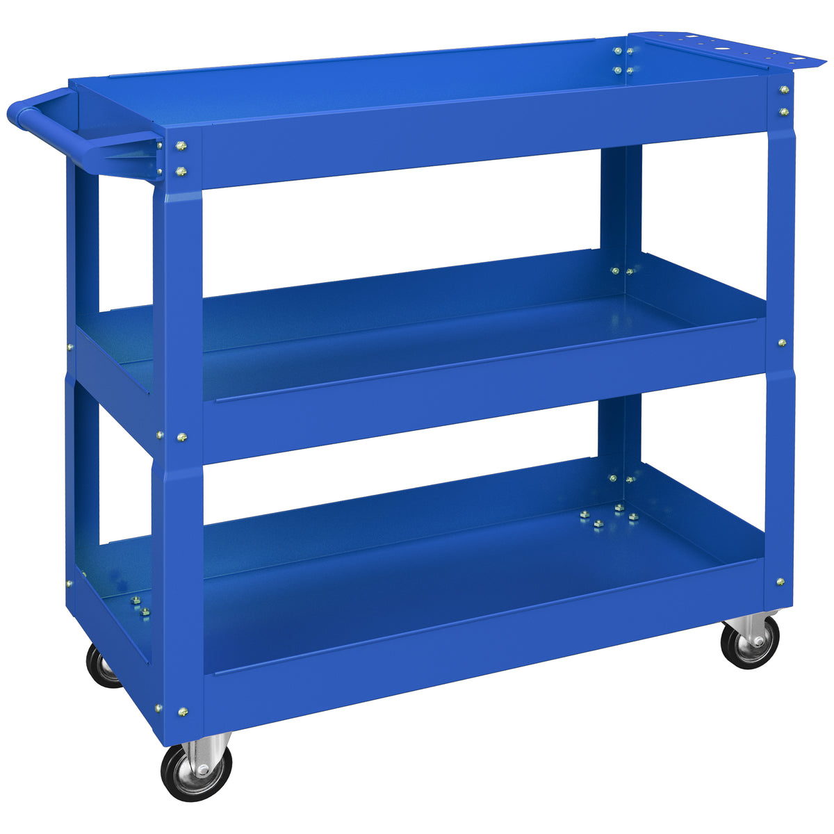 Carrello Porta Attrezzi a 3 Livelli in Acciaio con Bordi Alti e 4 Ruote Girevoli, 83x35.3x76 cm, Blu