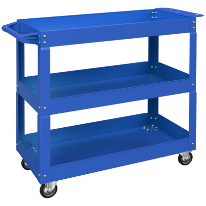 Carrello Porta Attrezzi a 3 Livelli in Acciaio con Bordi Alti e 4 Ruote Girevoli, 83x35.3x76 cm, Blu