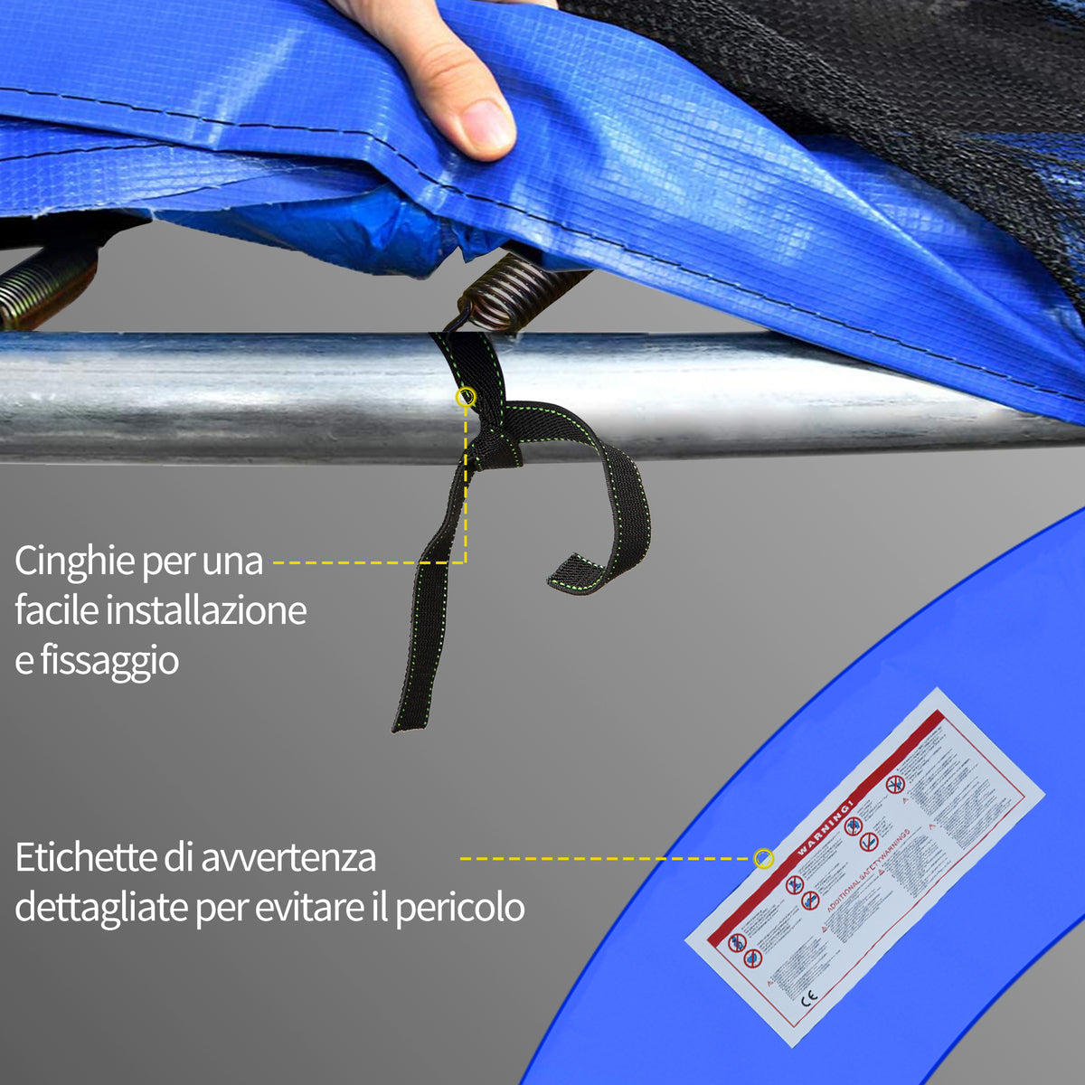 Copertura Imbottita Bordo Trampolino, Protezione per Tappeto Elastico Giaridno in Plastica, 366cm, Nessun Foro per Palo, Blu