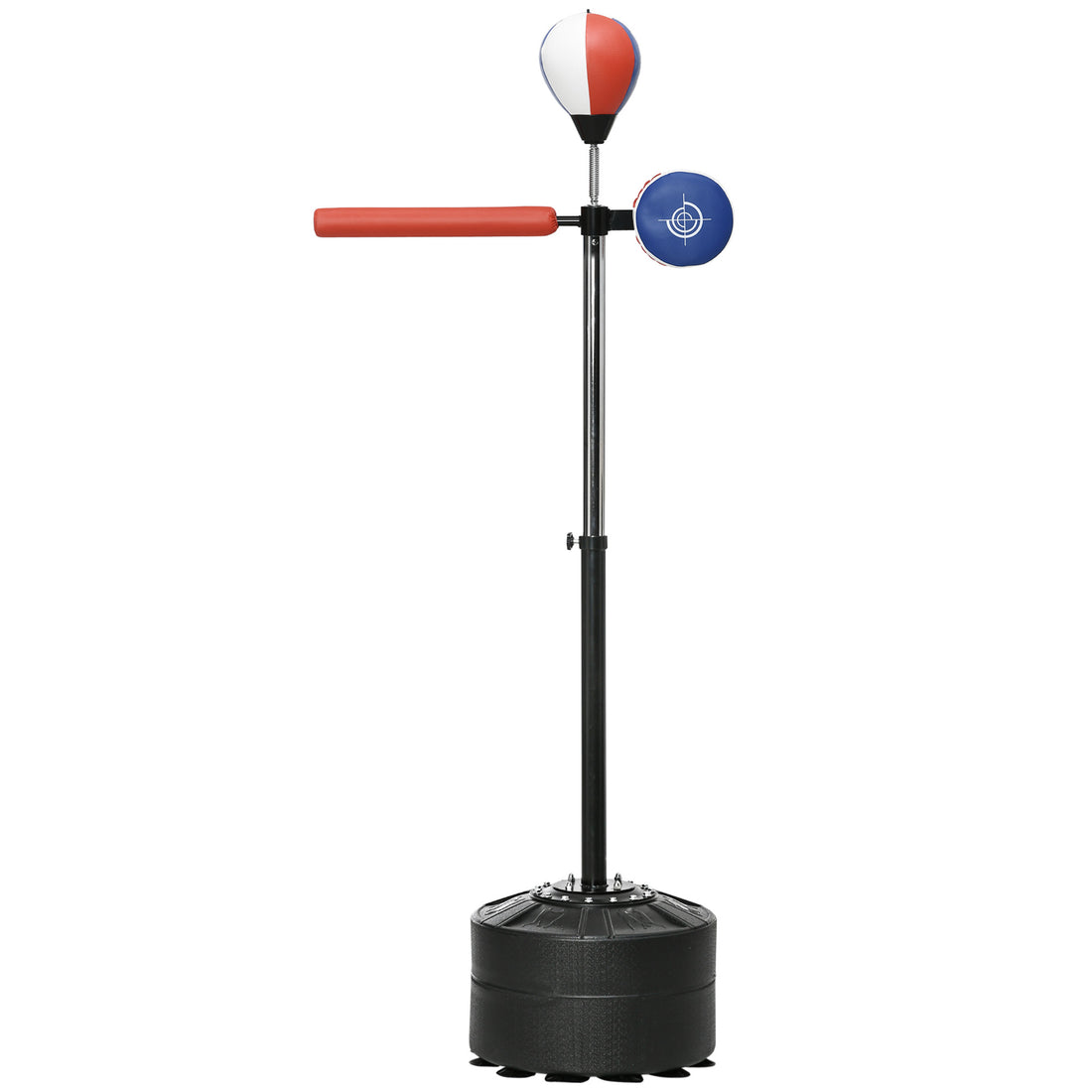 Sacco Boxe da Terra con Barra Girevole, Speedball e Colpitore, in Acciaio, HDPE e PU, 80.5x48x163-205 cm
