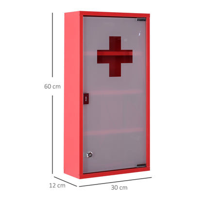 Cassetta Porta Medicine Armadietto Medicinali 4 Livelli Porta in Vetro 603012cm Rosso