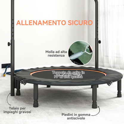 Mini Trampolino Fitness 114 cm Pieghevole con Manubrio Regolabile in Altezza, Arancione e Nero