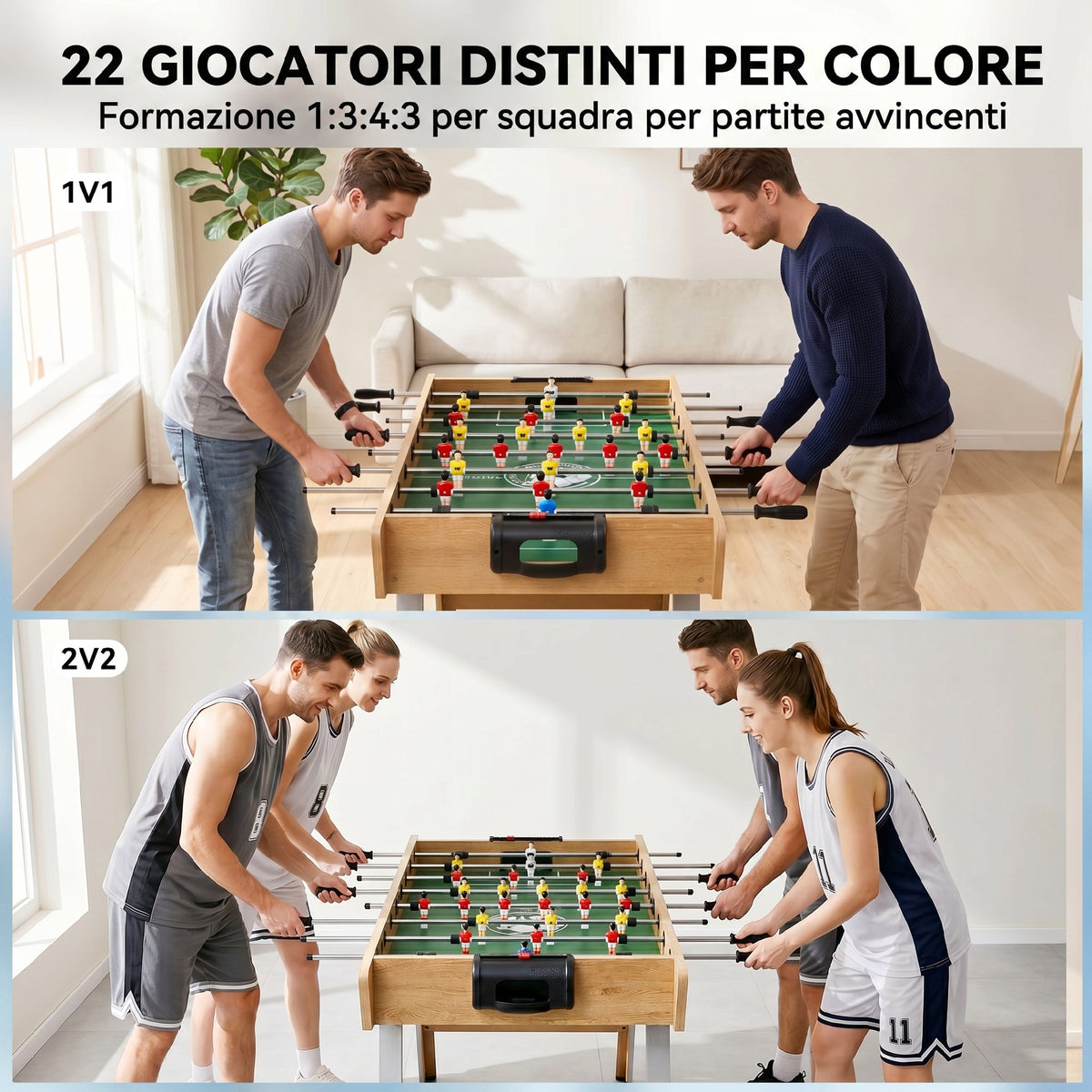 Calcio Balilla, Tavolo 121 Cm, 22 Giocatori, Segnapunti Manuali, Legno Naturale