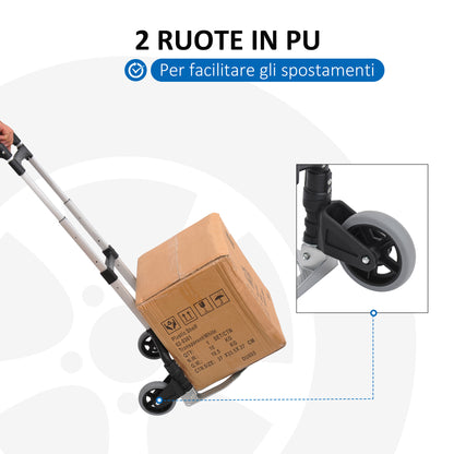 Carrello Portapacchi Pieghevole max 70kg con Maniglie Telescopiche e Altezza Regolabile, 41x38.5x100 cm, Argento
