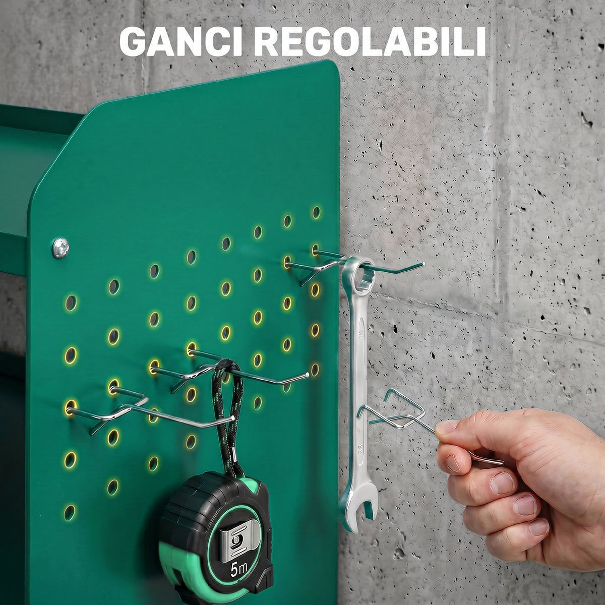 Porta Attrezzi con Supporto per 5 Trapani Elettrici e Vassoio Laterale, Verde