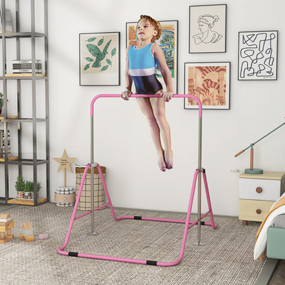 Sbarra per Trazioni Pieghevole per Bambini 3-8 Anni con Altezze Regolabili in Acciaio, 154x106.2x88.5-128.5cm, Rosa