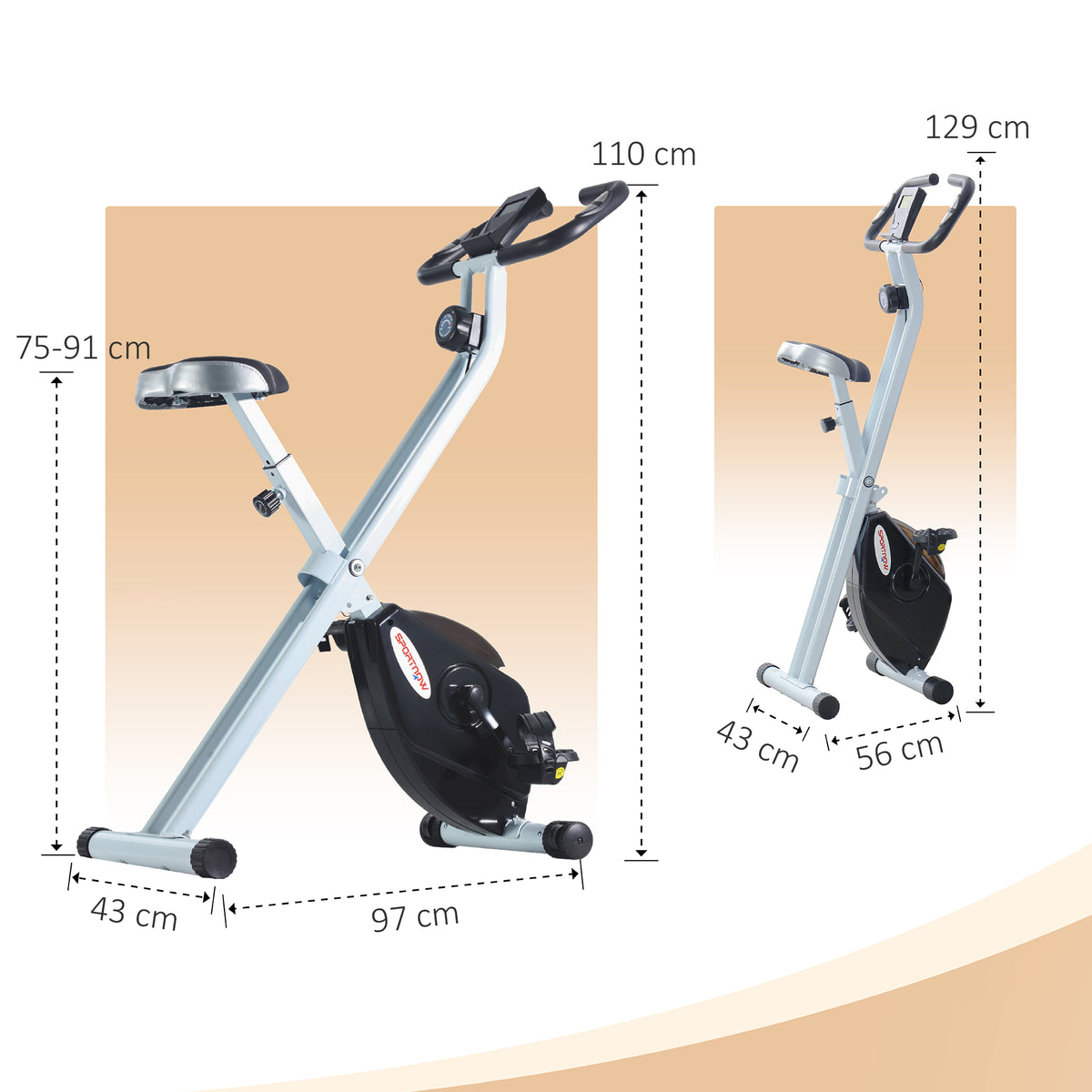 Cyclette Pieghevole Magnetica 8 Livelli, Display LCD, Rotelle e Sellino Regolabile, Nero