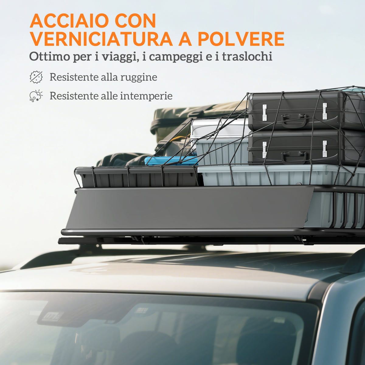Portapacchi per Auto in Acciaio da 90.7 kg con Deflettori e Guide Laterali, 110.5x99.5x18.5 cm, Nero