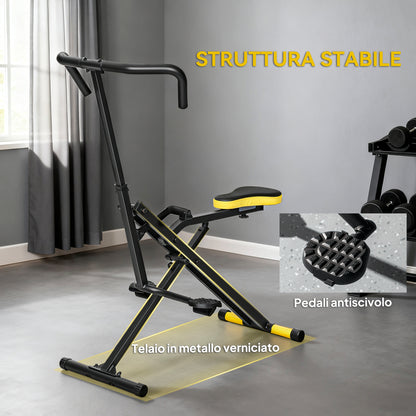 Macchina Total Crunch Pieghevole con Seduta Regolabile, in Metallo e Plastica, 57x105x115 cm, Giallo